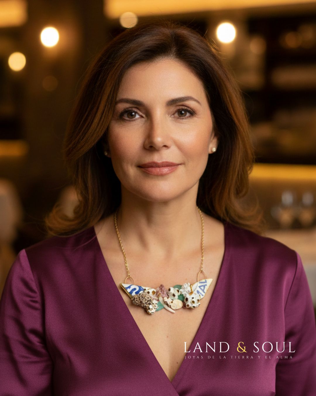 Detalle del collar artesanal “Alma del Mar” con cerámica marina azul, roca perforada, barnacles blancos con bordes dorados y cristal del mar. Joya escultórica hecha a mano por Land and Soul. Detalle del collar artesanal “Alma del Mar” con cerámica marina azul, roca perforada, barnacles blancos con bordes dorados y cristal del mar. Joya escultórica hecha a mano por Land and Soul.